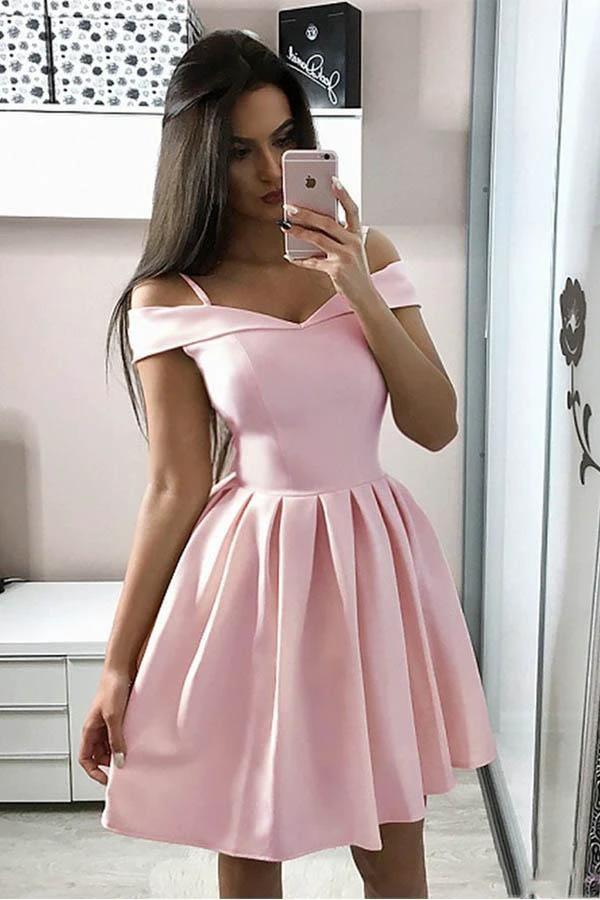 A-Line White Spaghetti Straps Satin Homecoming Dress Short Prom Dress  PD249 - Image 2