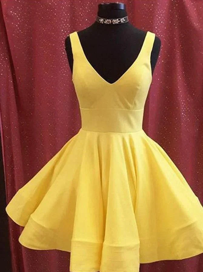 A-line Yellow Satin Short Prom Dress Homecoming Dress Short Prom Dresses PG113 - Image 3