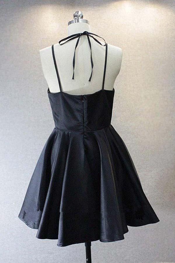 A Live V Neck Satin Short Black Prom Dress Homecoming Dresses  PD156 - Image 2