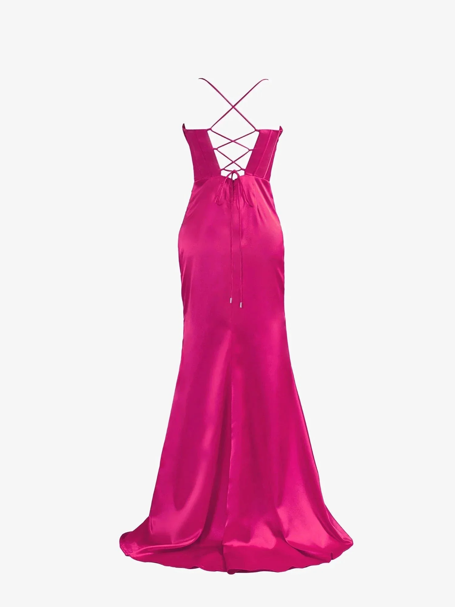 Aaliyah| Hot Pink Spaghetti Straps Satin Mermaid Prom Dress with Slit - Image 2