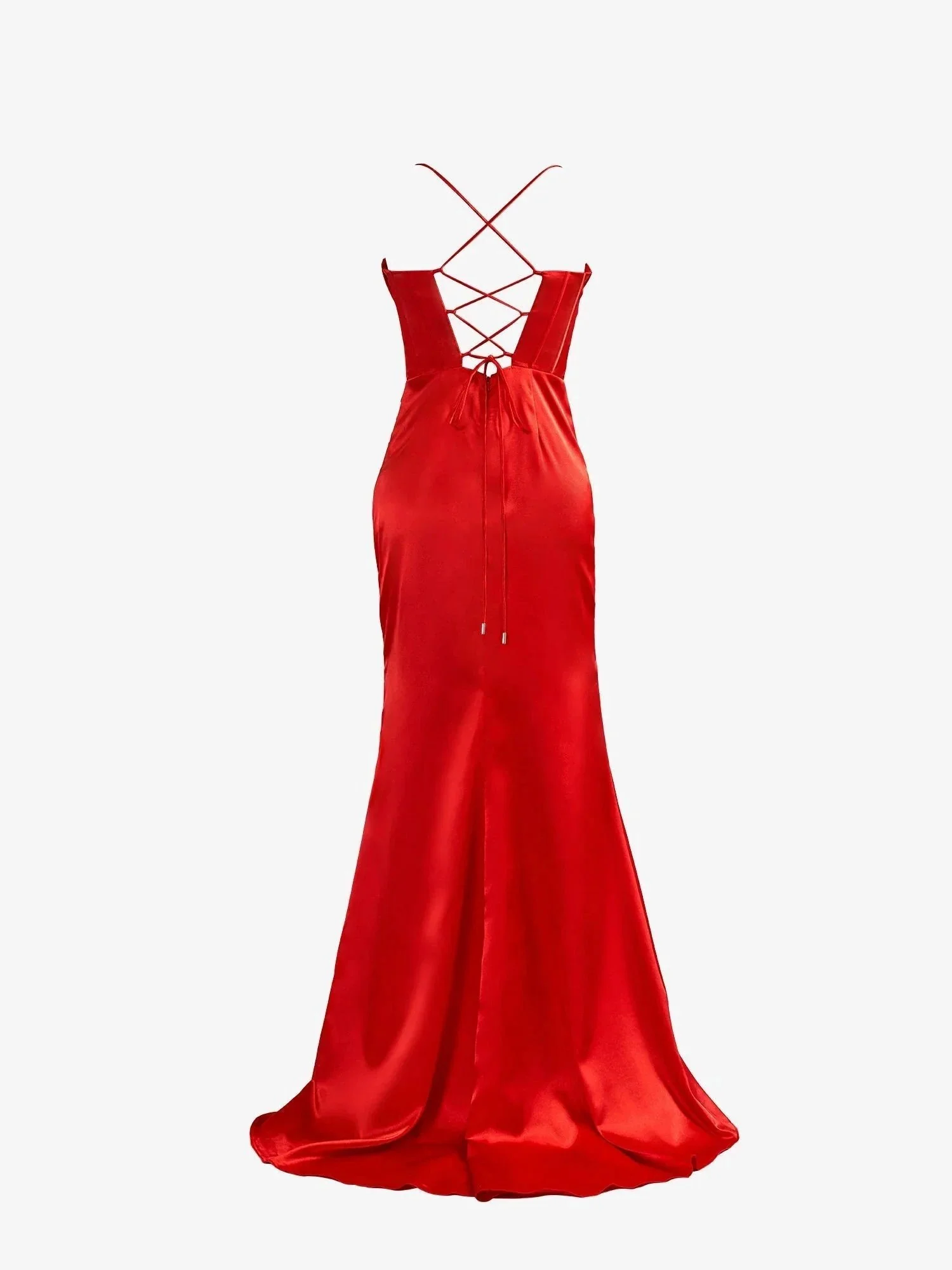 Aaliyah| Red Spaghetti Straps Satin Mermaid Prom Dress with Slit - Image 2