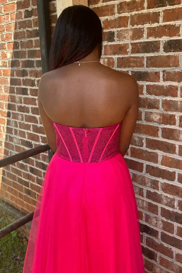 Abysmal | A-Line Strapless Beads Empire-Waist Sleeveless Prom Dress With Slit - Image 3