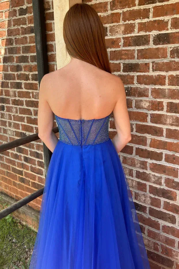 Abysmal | A-Line Strapless Beads Empire-Waist Sleeveless Prom Dress With Slit - Image 4