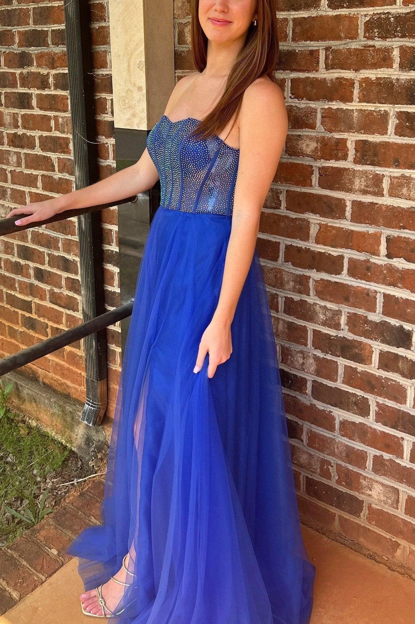 Abysmal | A-Line Strapless Beads Empire-Waist Sleeveless Prom Dress With Slit - Image 5