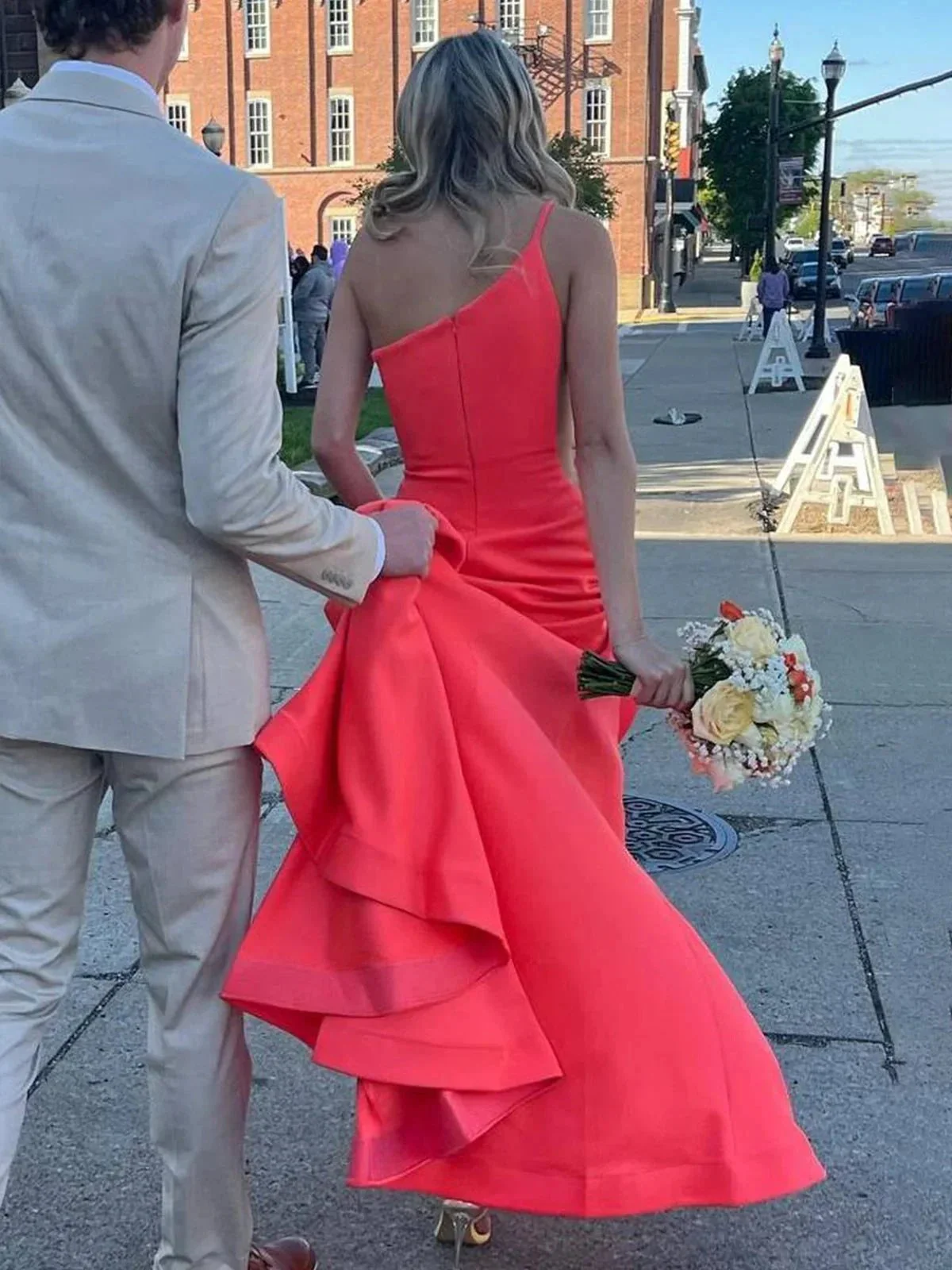 Adley  | One Shoulder Mermaid Sleeveless Satin Prom Dress with Train - Image 2