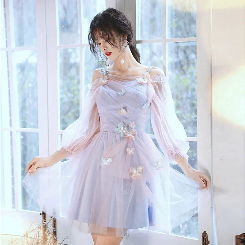 Adorable Pink And Blue Short Party Dress With Butterfly Cute Short Homecoming Dress Y2742 - Image 2