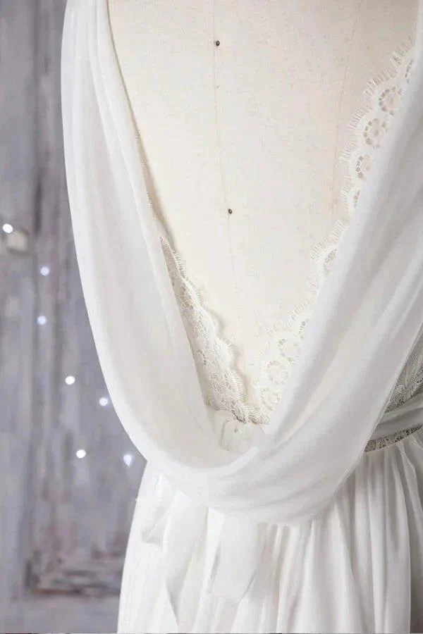 Affordable A-line Asymmetric Lace Chiffon Open Back Wedding Dress - Image 4