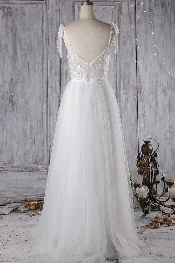 Affordable Long A-line Sweetheart Tulle Lace Backless Wedding Dress - Image 5