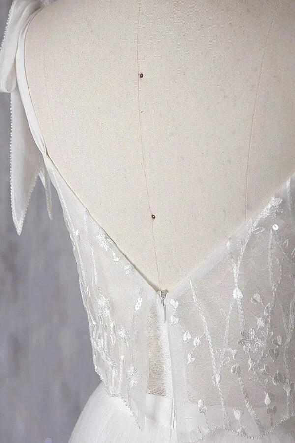 Affordable Long A-line Sweetheart Tulle Lace Backless Wedding Dress - Image 6