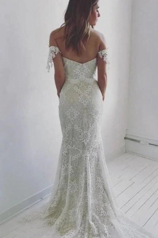 Affordable Off the Shoulder Mermaid Long Elegant Wedding Dresses - Image 2
