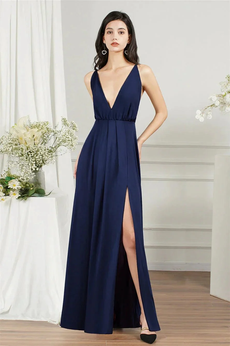 Affordable V-Neck Straps Chiffon Bridesmaid Dresses - Image 2