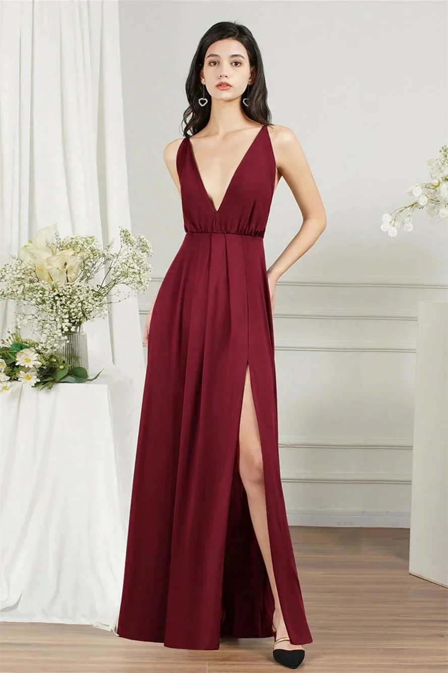 Affordable V-Neck Straps Chiffon Bridesmaid Dresses - Image 3