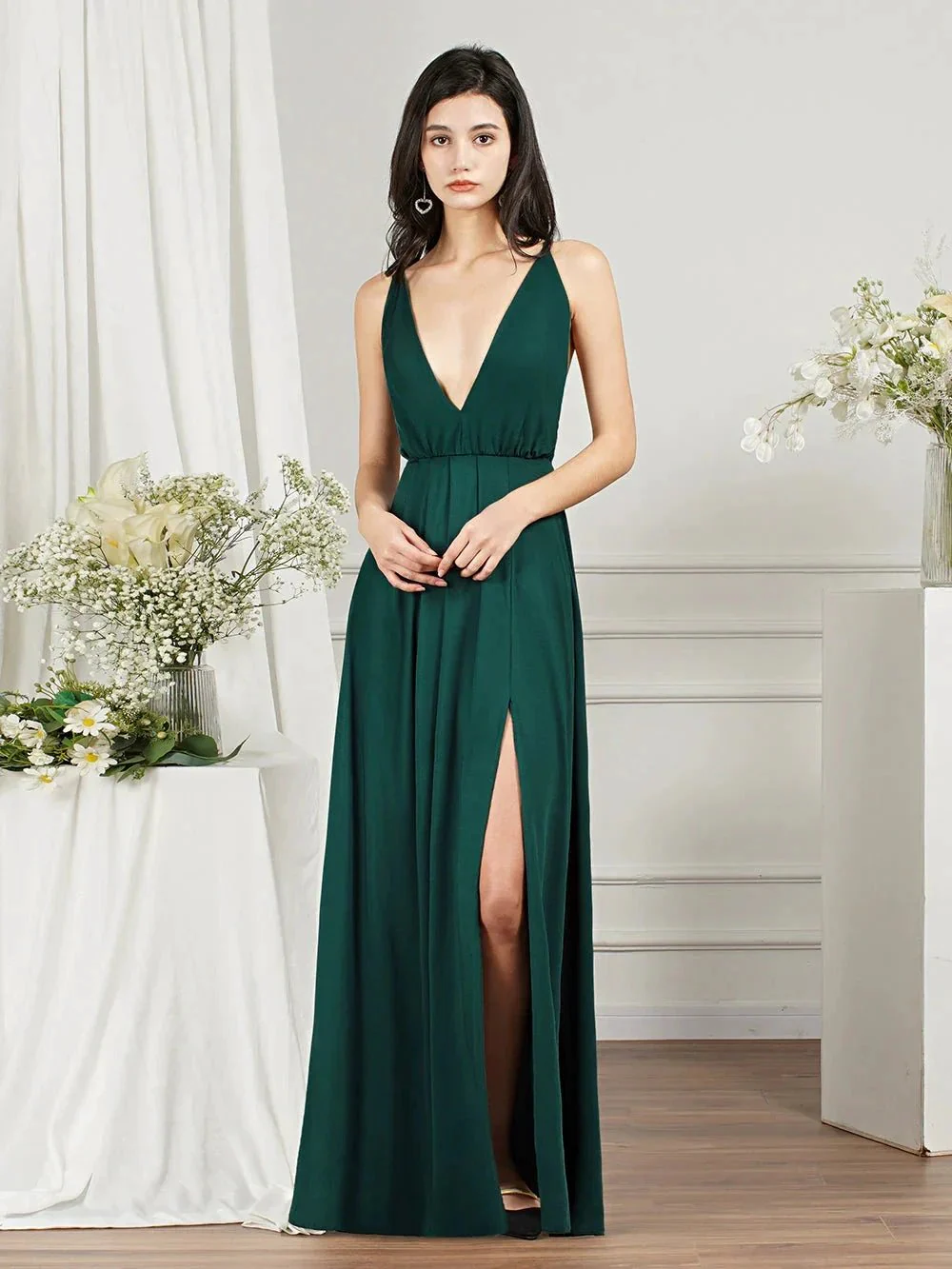 Affordable V-Neck Straps Chiffon Bridesmaid Dresses - Image 4