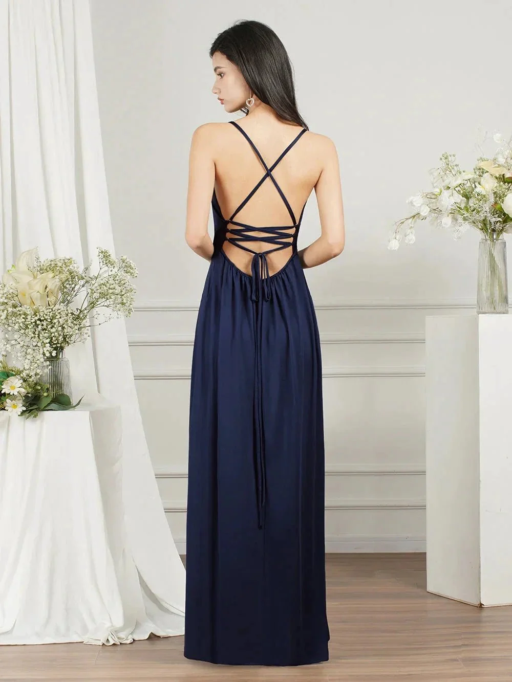 Affordable V-Neck Straps Chiffon Bridesmaid Dresses - Image 7