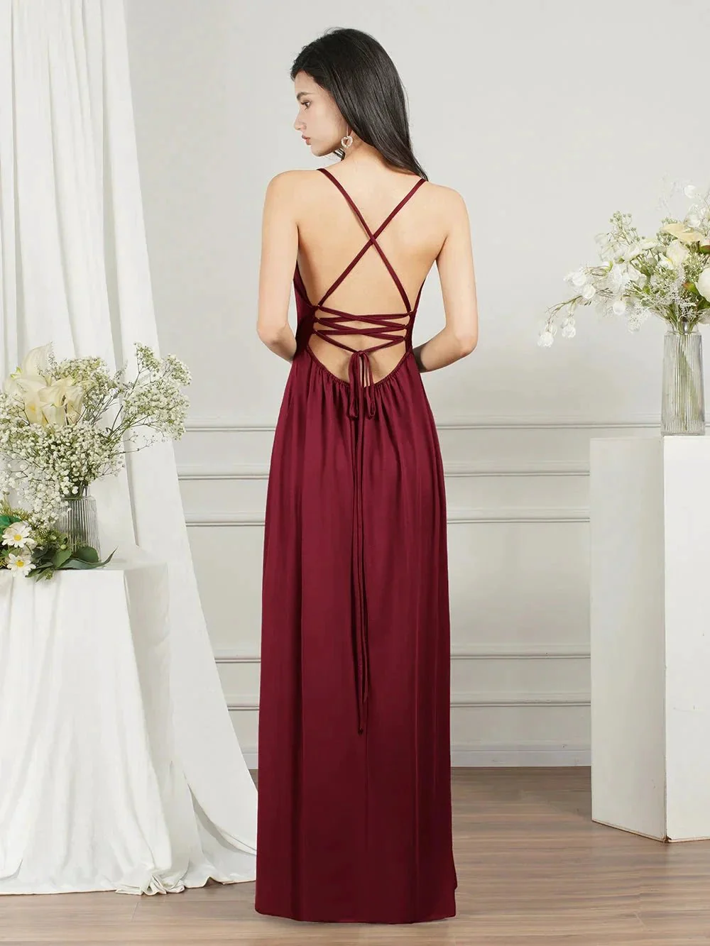 Affordable V-Neck Straps Chiffon Bridesmaid Dresses - Image 8