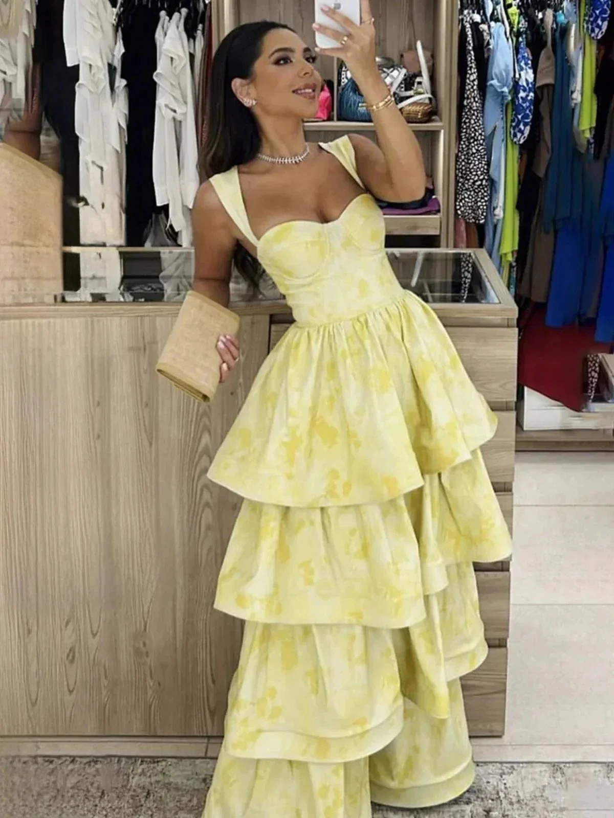 Alivia | Pastel Yellow Ruffle Tiered A-Line Long Party Prom Dress - Image 3