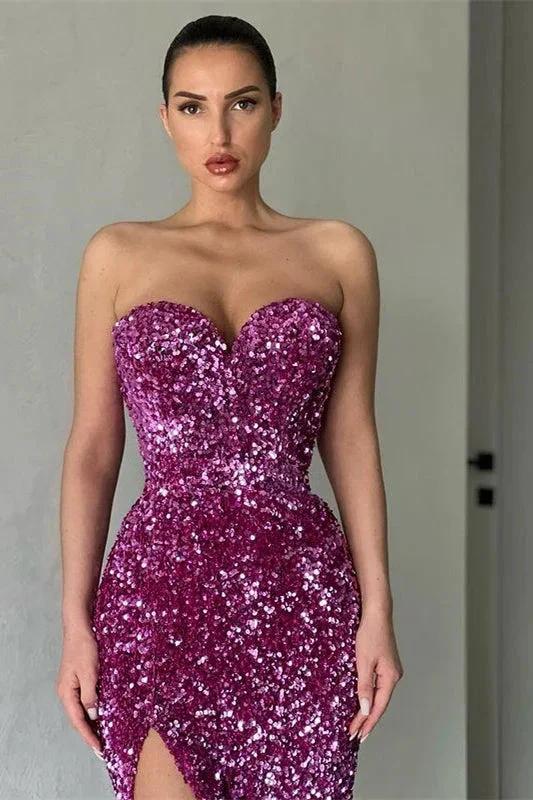 Alluring Glittering Sequins Sweetheart Side-Slit Prom Dresses - Image 2