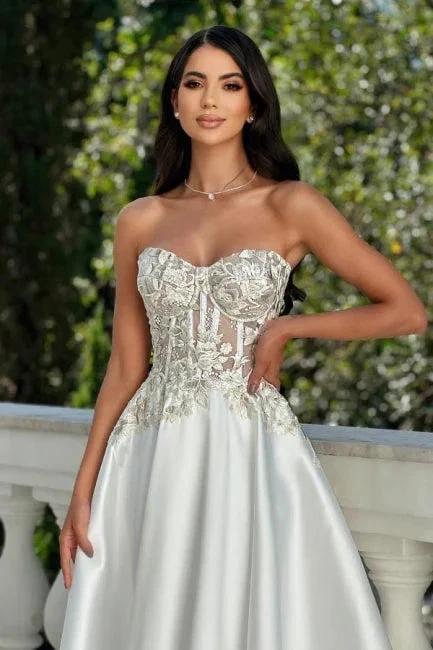 Amazing A-Line Satin Lace Sweetheart Sleeveless Ivory Prom Dress With Appliques - Image 2