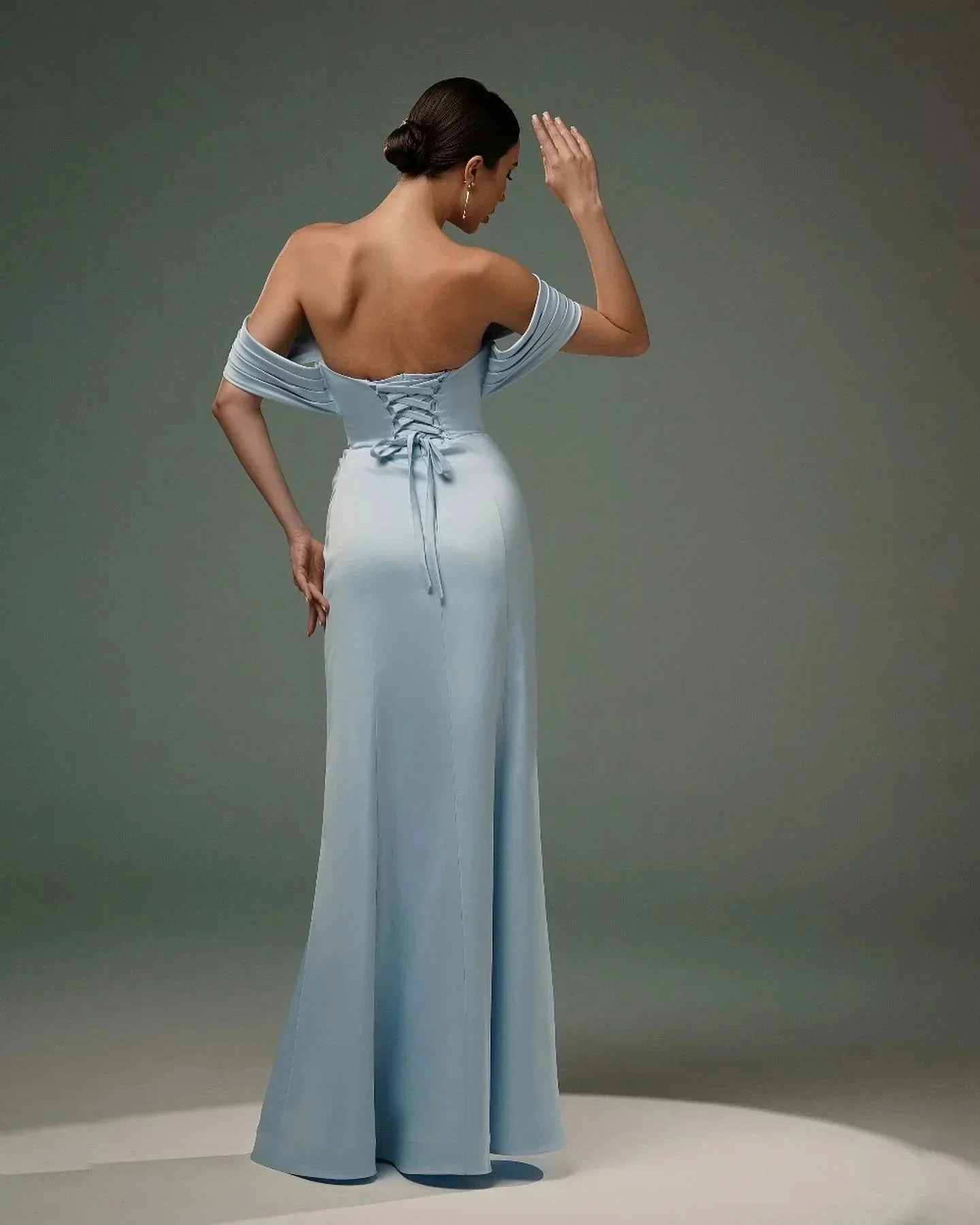 Amazing A-Line Satin Off-The-Shoulder Sleeveless Prom Dresses With Split Front - Image 5