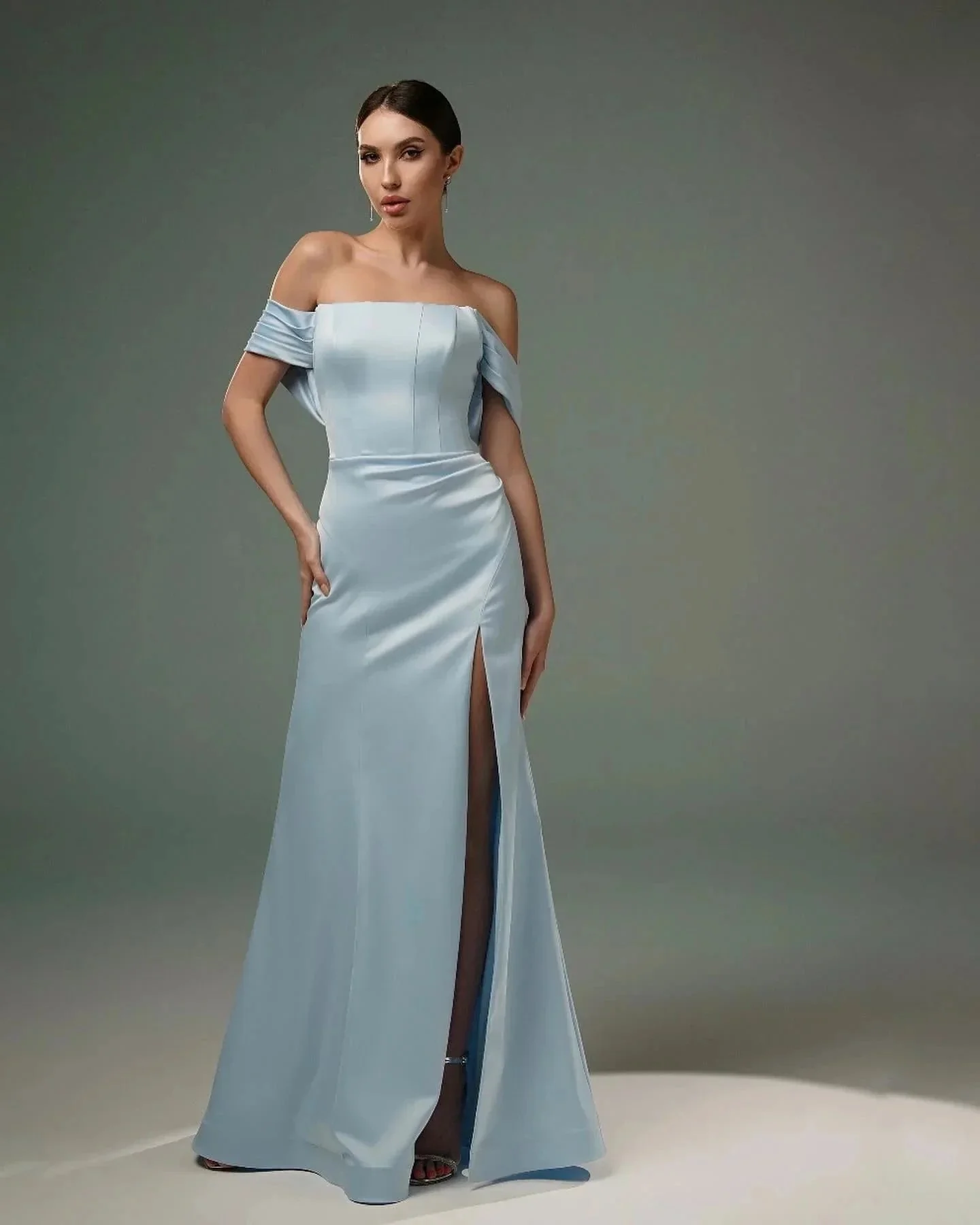 Amazing A-Line Satin Off-The-Shoulder Sleeveless Prom Dresses With Split Front - Image 6
