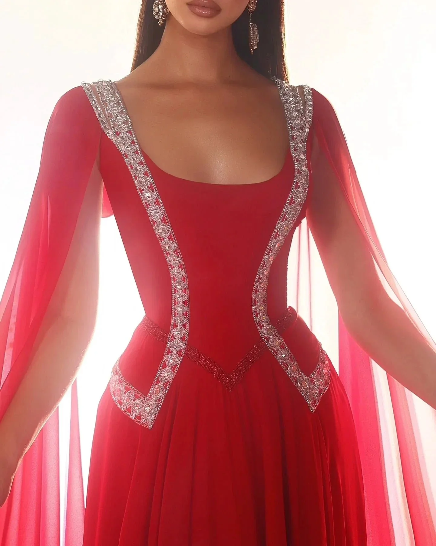 Amazing A-Line Tulle Scoop Sleeveless Red Prom Dress With Ruffles - Image 2