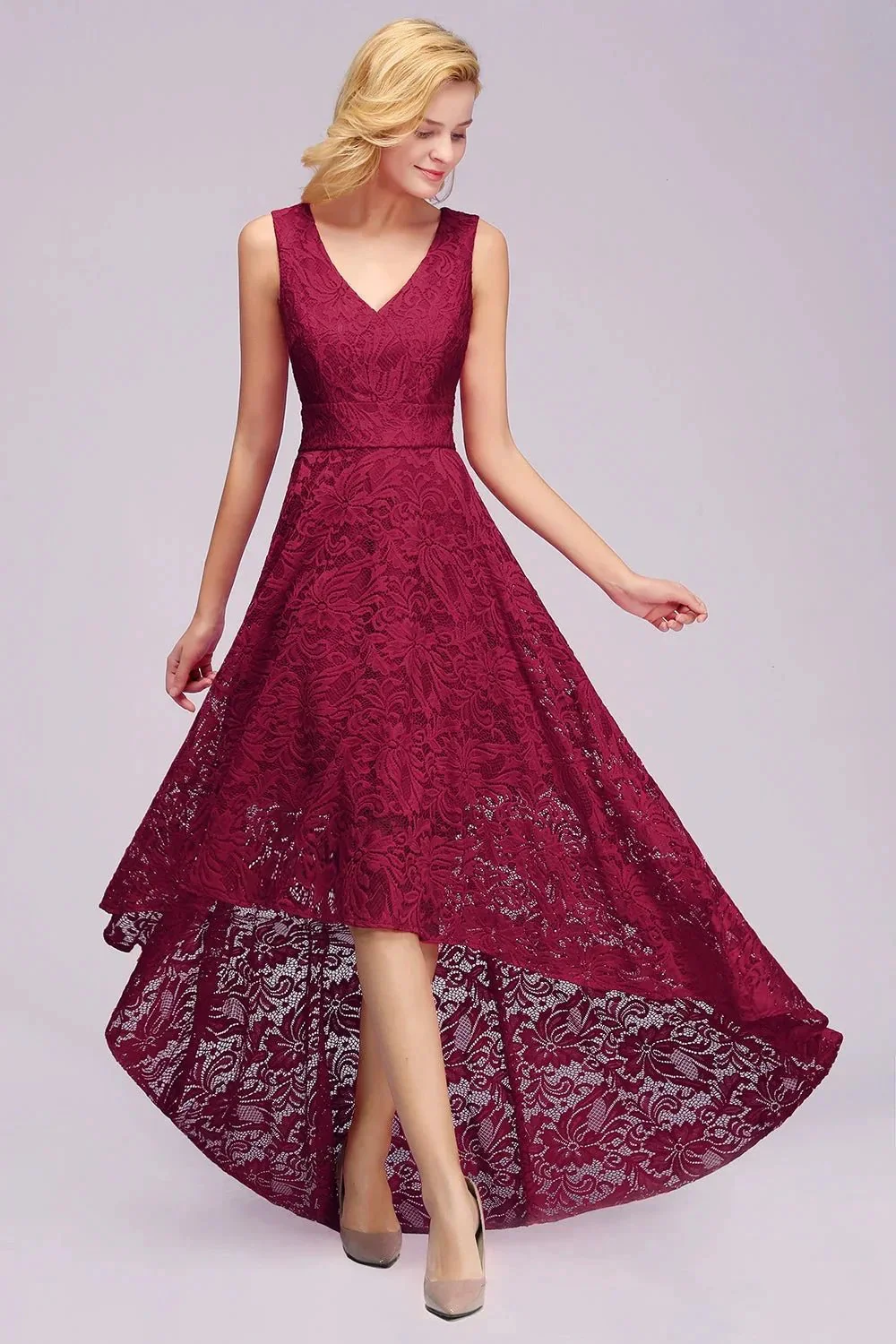 Amazing A-Line V-Neck Sleeveless Lace Bridesmaid Dress - Image 3
