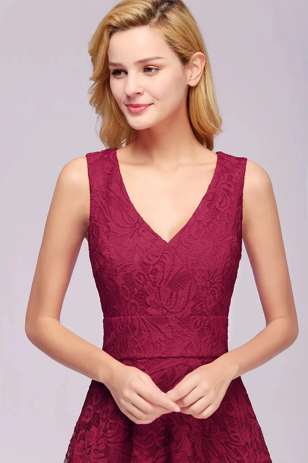 Amazing A-Line V-Neck Sleeveless Lace Bridesmaid Dress - Image 4