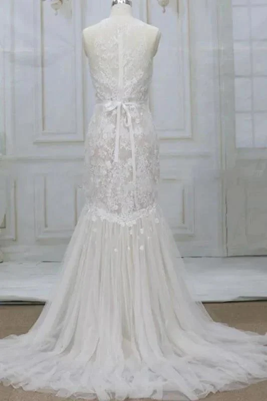 Amazing Appliques Tulle Mermaid Elegant Wedding Dresses - Image 2