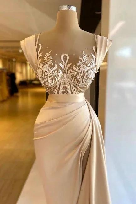 Amazing Column Satin Sleeveless Prom Dress with Lace and Pearls - Image 2
