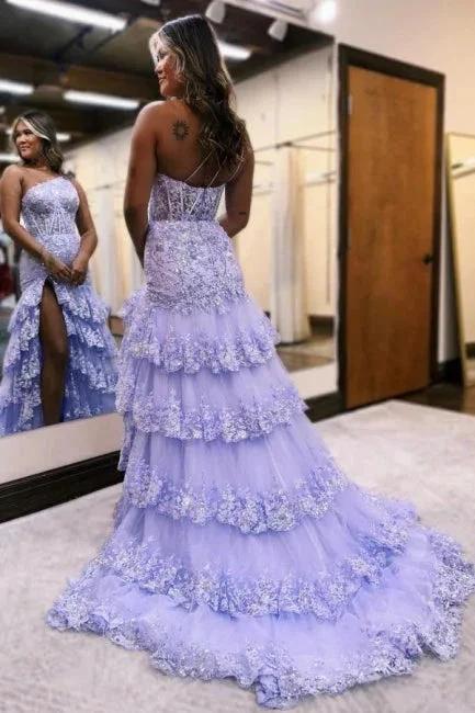 Amazing Column Satin Sleeveless Prom Dress With Ruffles Split - Image 2