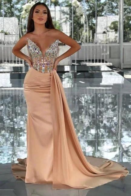 Amazing Column Satin V-Neck Sleeveless Prom Dress With Beading - Image 2