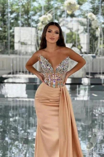 Amazing Column Satin V-Neck Sleeveless Prom Dress With Beading - Image 3