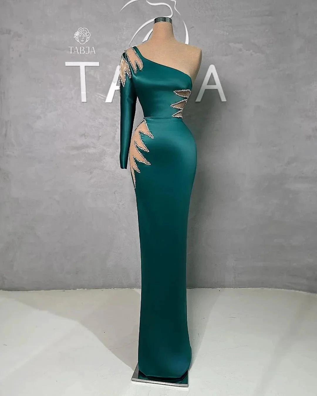 Amazing Floor Length One Shoulder Rhinestones Long Sleeve Prom Dress With Detachable Train - Image 3