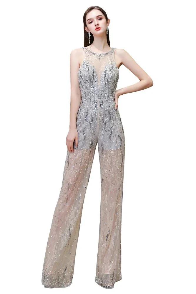 Amazing Illusion High Neck See-through Party Jumpsuit Sleeveless Prom Wear - Image 11