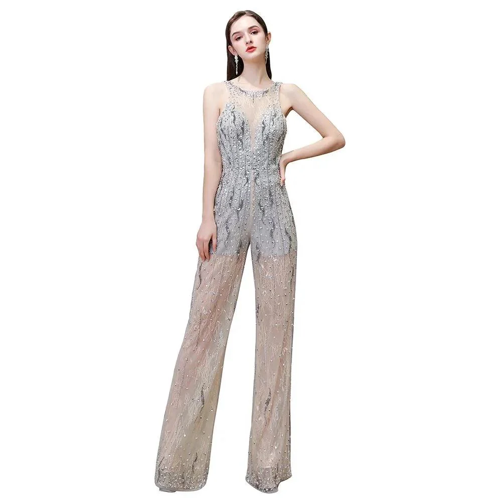 Amazing Illusion High Neck See-through Party Jumpsuit Sleeveless Prom Wear - Image 13