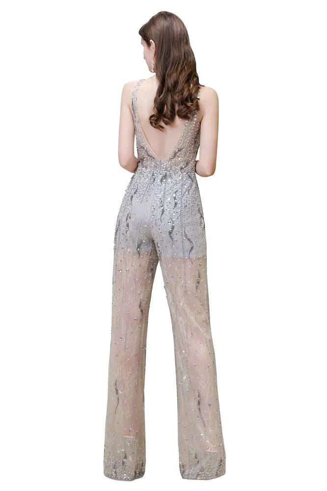 Amazing Illusion High Neck See-through Party Jumpsuit Sleeveless Prom Wear - Image 15