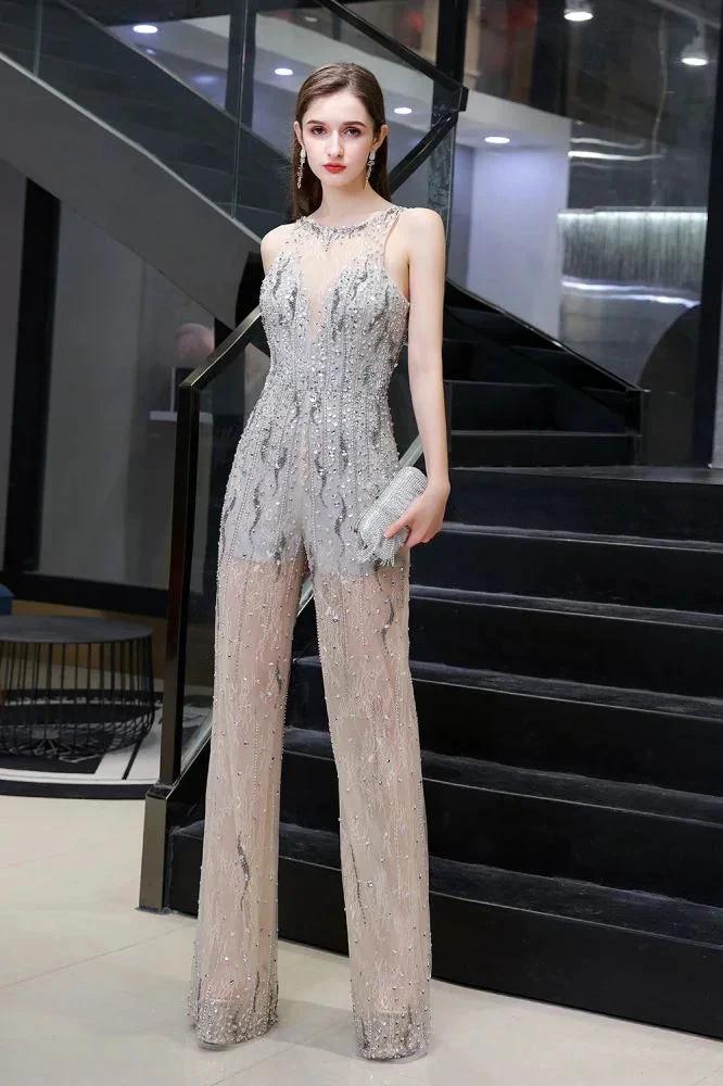 Amazing Illusion High Neck See-through Party Jumpsuit Sleeveless Prom Wear - Image 2
