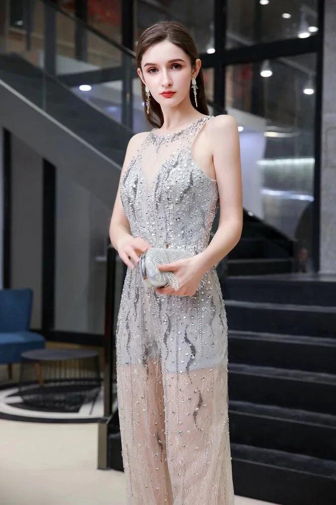 Amazing Illusion High Neck See-through Party Jumpsuit Sleeveless Prom Wear - Image 5