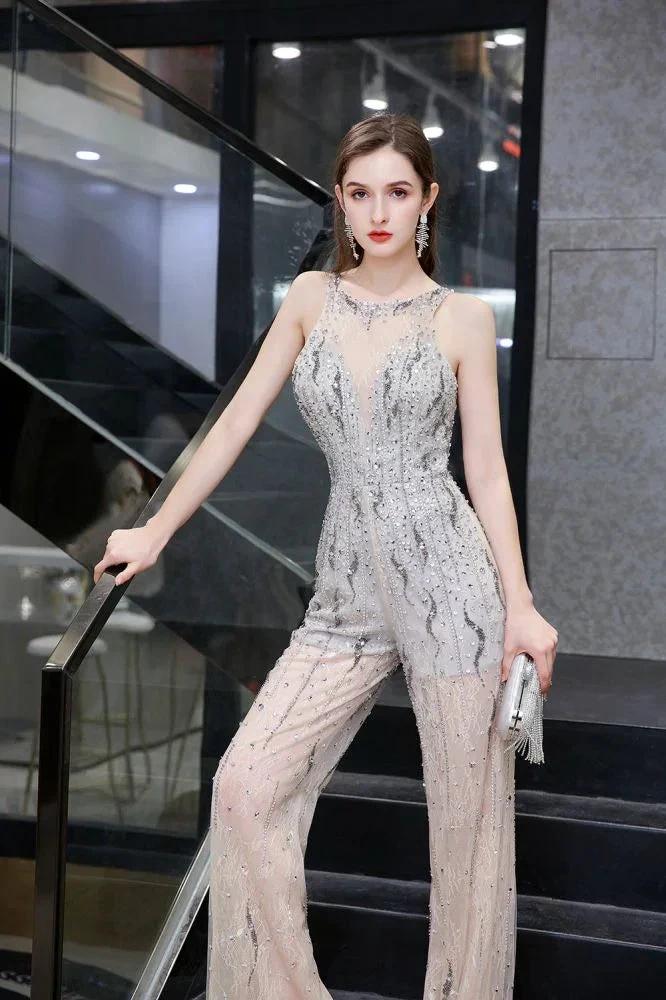 Amazing Illusion High Neck See-through Party Jumpsuit Sleeveless Prom Wear - Image 8