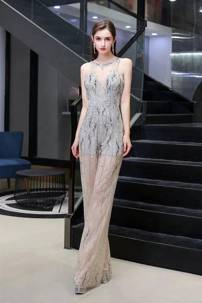 Amazing Illusion High Neck See-through Party Jumpsuit Sleeveless Prom Wear - Image 9