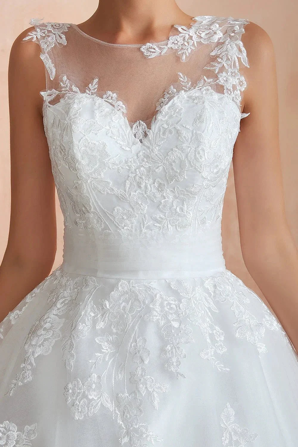 Amazing Long A-line Appliques Lace Tulle Wedding Dress - Image 10