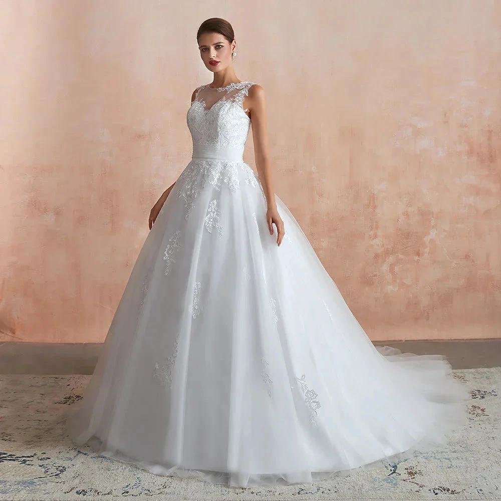 Amazing Long A-line Appliques Lace Tulle Wedding Dress - Image 4