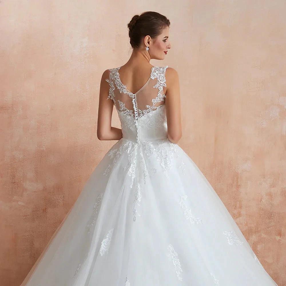 Amazing Long A-line Appliques Lace Tulle Wedding Dress - Image 9