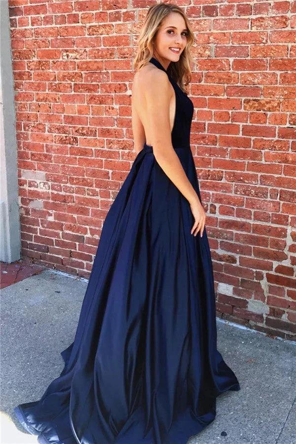 Amazing Long A-line Halter Ruched Open Back Prom Dress - Image 2