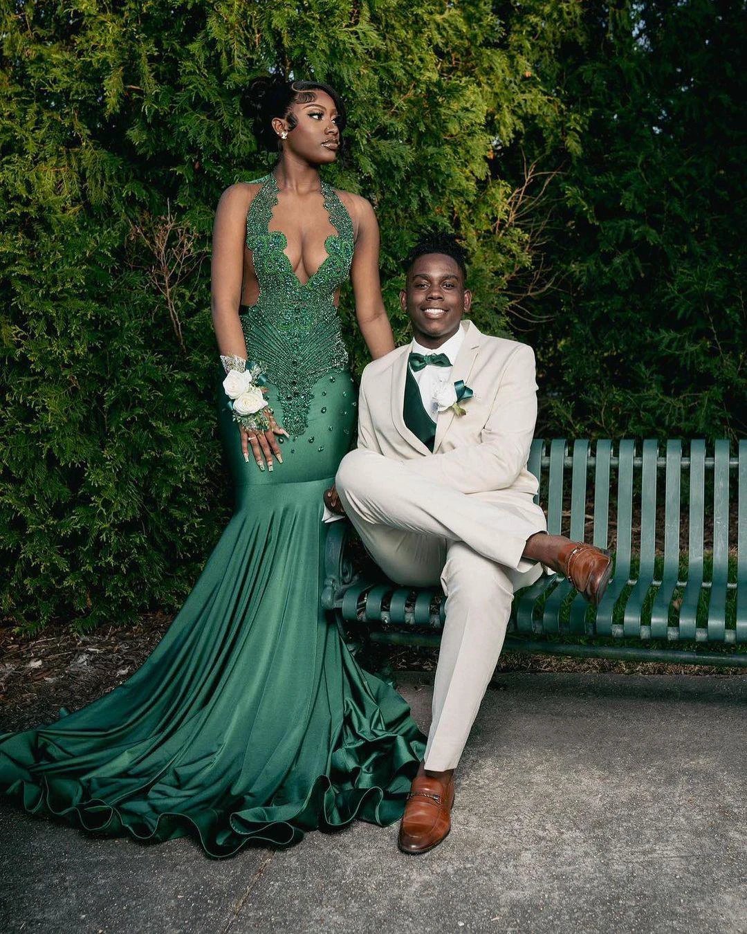 Amazing Long Dark Green Mermaid Sleeveless Beading Prom Dress With Lace - Image 2