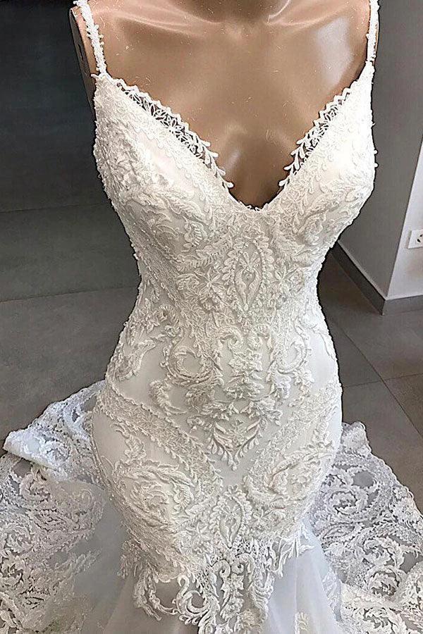 Amazing Long Mermaid Appliques Tulle Backless Wedding Dress - Image 3