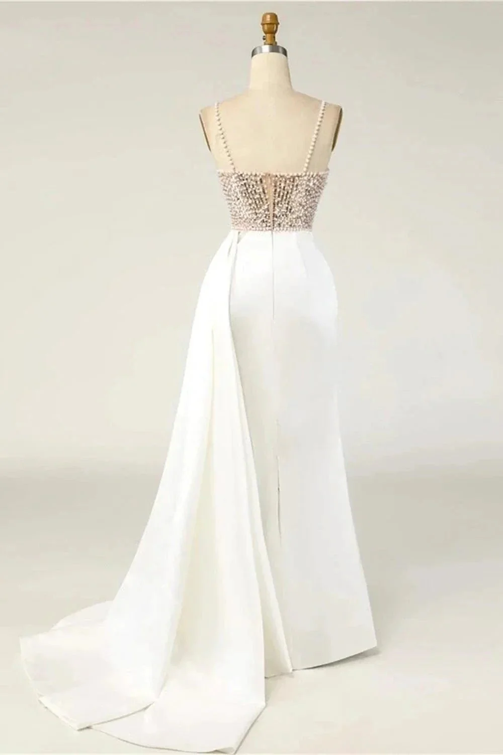Amazing Long Mermaid Strapless Sequins Pearls Satin Formal Prom Dresses - Image 3