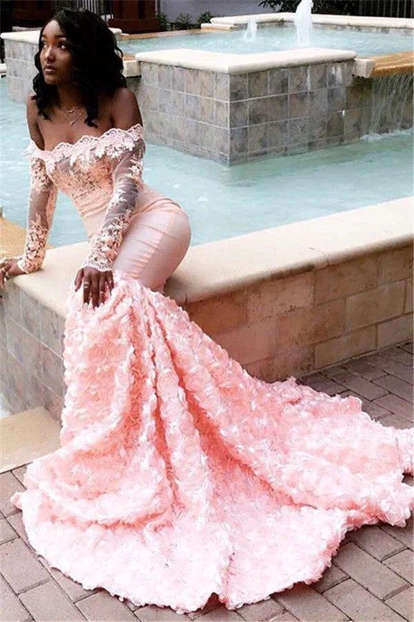 Amazing Pink Off-the-shoulder Appliques Mermaid Long Prom Dress - Image 2