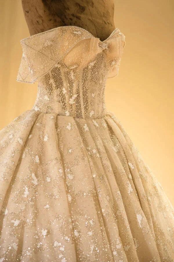Amazing Strapless Cap sleeves Lace appliques Wedding Dress - Image 5