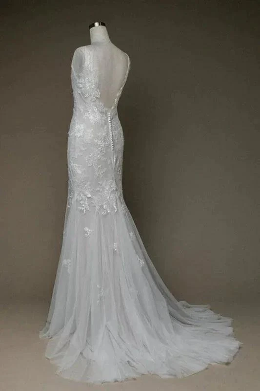Amazing V-neck Appliques Mermaid Elegant Wedding Dresses - Image 2
